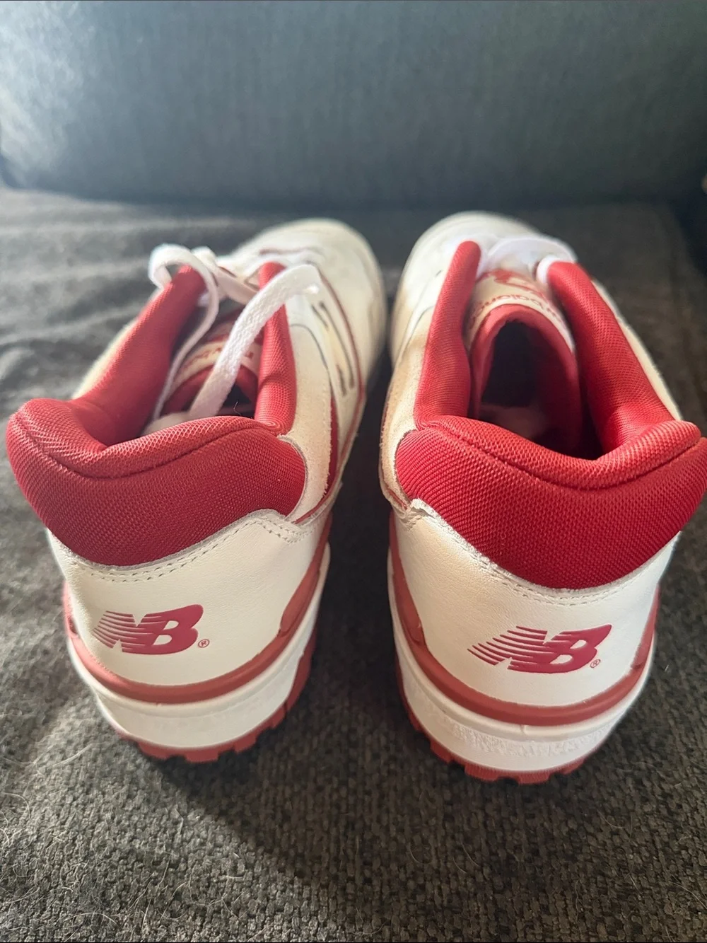 New Balance White and Red 550 Athletic Sneakers